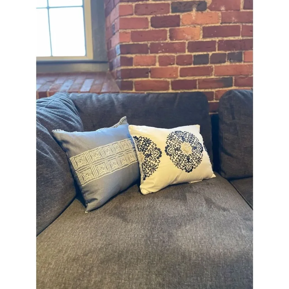 Threshold Blue & White Small Embroidered Throw Pillows